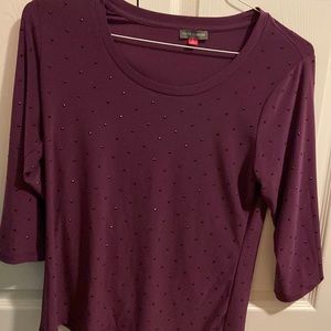 Vince Camuto Plum Purple Long Sleeve Tee w/ Black Rhinestones